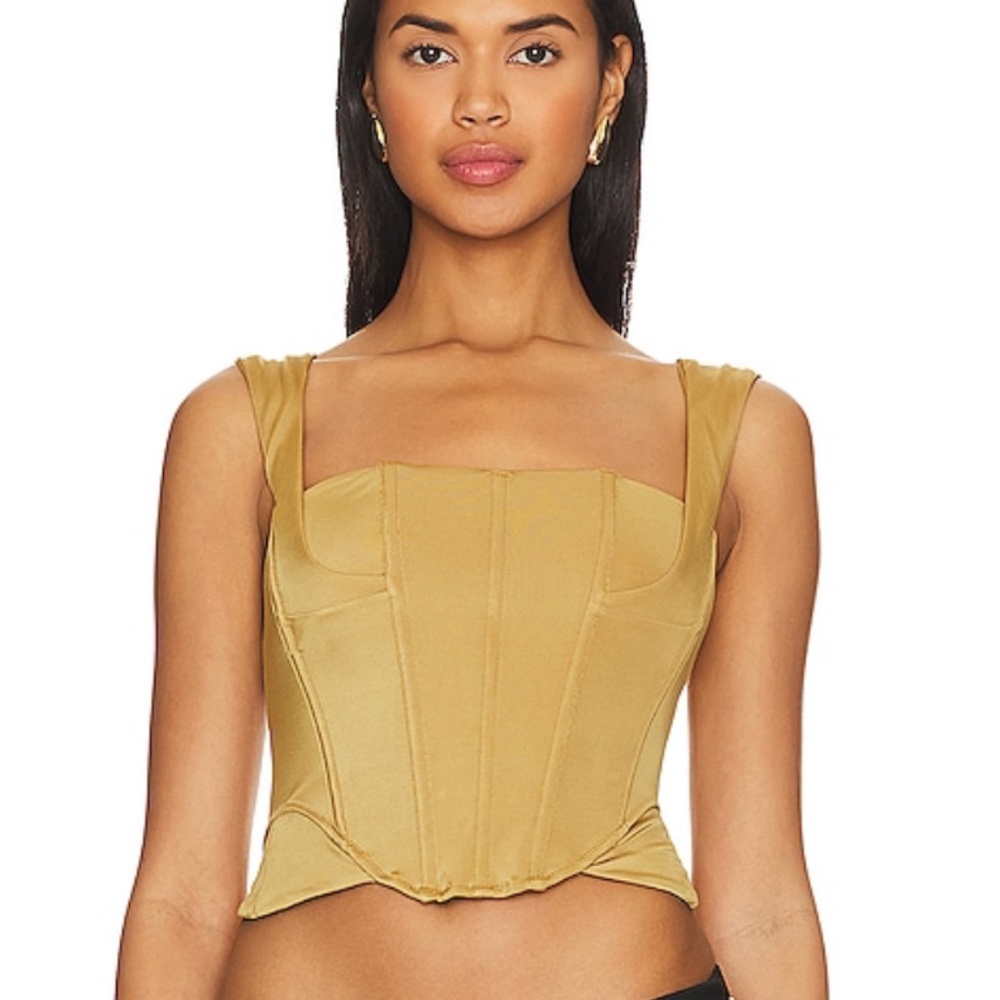 Free People- We are HAH- Knock Out Top in Shroom 'Gold' Corset Style'